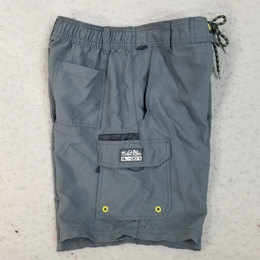 Salt Life Shorts Mens S Gray SLX-QD Board Shorts Cargo Fishing Quick Dry